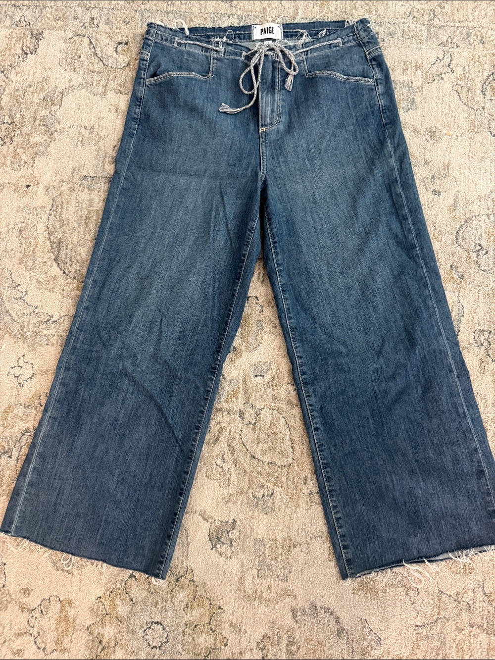 PAIGE Wide-Leg Drawstring Jeans in Indigo Blue